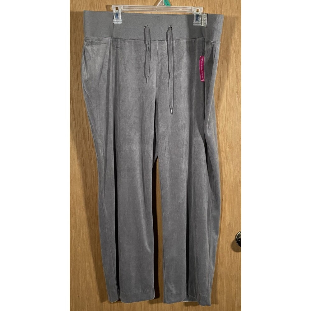 Women's 22/24 Velour Pull On Pants Modern Fit Velvet Gray Athleisure Stretch